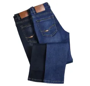 Jeans Fashion untuk pria grosir celana Jeans Slim Fit pria desainer Denim melar Jeans biru dan hitam pria