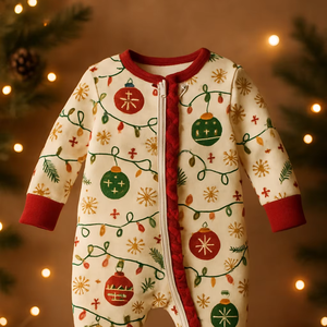 Barboteuse en coton de Noël Costume de bébé mignon et confortable avec fermeture à glissière bidirectionnelle - Product Image 1