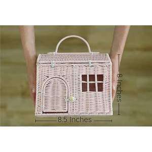 DreamCraft Small <b>Pink</b> House-Shaped Rattan Basket Boho Chic Dollhouse Purse <b>Clutch</b> Wicker Toys Carrier Gift for Girls Vietnam - Product Image 3
