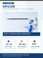 YYF SM1100 Scelleuse vasculaire laparoscopique vétérinaire 10 mm, tige longue 37 cm, à embout droit, réutilisable, autoclavable, forceps de scellage et de coupe