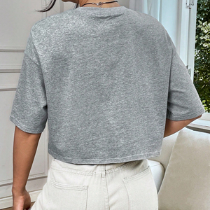 100% coton Jersey à manches courtes T-shirt haut en gros Premium haut court t-shirts personnalisé sérigraphié mince femmes recadrée t-shirt - Product Image 5