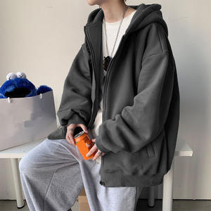 เสื้อฮู้ดมีซิปโอเวอร์ไซส์มีฮู้ดสำหรับทุกเพศเสื้อมีฮู้ดผ้าฟลีซผ้าฝ้ายสีฟ้าสไตล์เรียบง่ายลำลองทรงหลวมขนาดพิเศษ - Product Image 6