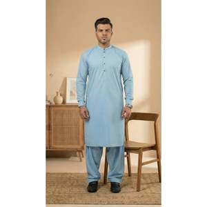 Kurta / Kurti de Algodón Azul Cielo para Hombre R-31, Ropa Casual - Product Image 6