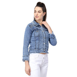 Chaqueta vaquera con logotipo personalizado para mujer, elegante chaqueta vaquera azul para mujer, conjuntos de chaqueta vaquera para mujer, fabricante - Product Image 4