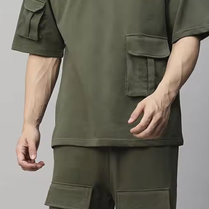 Summer Knitted Multiple <b>Pocket</b> Style <b>Men's</b> <b>T</b>-<b>Shirt</b> and Shorts Sets - Product Image 6