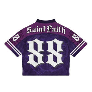 Tendance violet maille col en V à manches courtes personnalisé graphique Sublimation maillot de Football américain surdimensionné haut unisexe - Product Image 2