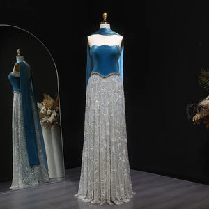 Jancember LSZ793 Hermoso vestido de fiesta de noche de sirena con lentejuelas de cristal de terciopelo con bufanda - Product Image 1