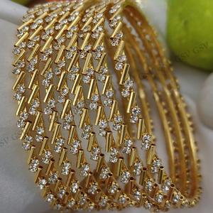 Juego de 8 brazaletes clásicos de pulido de oro de un gramo con piedras AD para mujer, conjunto de joyería de uso diario tradicional, ropa de boda - Product Image 1