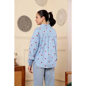 Blusa Oversize con Cuello y Rayas de Corazón para Mujer, con Mangas Largas Cómodas, 100% Algodón - Product Image 2