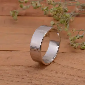 925纯银堆叠戒指平结婚戒指，实心925纯银平纹戒指简单戒指手工银带