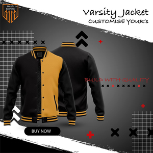 Varsity Jacket by Brand <b>Wool</b> Body Leather Arms Unique Stylish Black <b>Yellow</b> Color Letterman Baseball Design Winter Season Comfort - Product Image 2