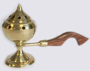 Support de bâton d'encens en laiton 100% avec manche en bois de luxe Loban poli doré/diffuseur d'arôme brûleur d'encens religieux décoratif - Product Image 5