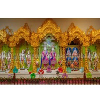 Grand Mandir en bois de teck doré pour les adorateurs de Krishna, imperméable, fait main, taille personnalisée, design traditionnel, pliable, léger