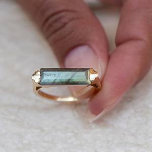 Handmade 925 Sterling <b>Silver</b> <b>Ring</b> Beautiful Labradorite <b>Statement</b> Gold Plated Natural Gemstone Jewelry Bezel Setting Her <b>Ring</b> - Product Image 3