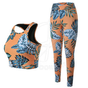 Conjuntos de gimnasio de Yoga de cintura alta reversibles para mujer 100% algodón sublimación patrón sólido logotipo de marca personalizable - Product Image 2