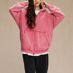 เสื้อมีฮู้ดแบบมีซิปแนวย้อนยุคผ้าคอตตอนบริสุทธิ์แบบหลวม - Product Image 4