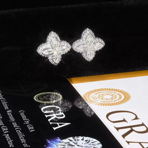 Wholesale Marquise Ear <b>Studs</b> Vvs Moissanite Iced Out Diamond Hip Hop Jewelry 925 Silver Clover <b>Stud</b> Earrings - Product Image 3
