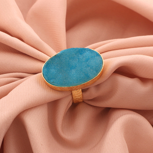 Regalo de aniversario de boda ágata natural azúcar druzy diseñador textura acabado Collet set banda anillo 18K chapado en oro anillos ajustables - Product Image 3