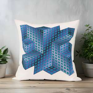Coussin imprimé abstrait bleu Victor Vasarely Gestalt, décoration moderne pour la maison, 28"x28" - 70x70 cm - Product Image 1