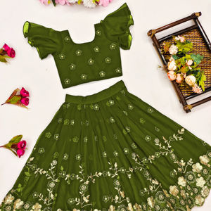 Shoryam - Lehenga Choli Tradicional India para Niñas, Traje de Fiesta de Boda, Largo hasta el Suelo, Bordado con Lentejuelas Verdes, Estilo Étnico - Product Image 1