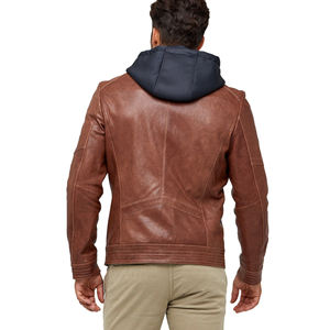 Chaqueta de cuero ajustada de alta calidad para hombre, estilo carrera con capucha de invierno, cuello levantado, venta al por mayor a la venta ahora - Product Image 4