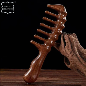 Peine de dientes anchos para masaje de madera, masajeador de cuero cabelludo, redondos Sha Gua peine de dientes, peine masajeador de cuero cabelludo portátil hecho a mano - Product Image 2