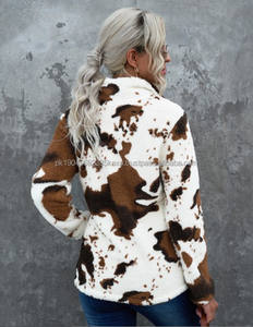 Ladies 14 Sweatshirt Winter <b>Leopard</b> Casual Quarter Zipper Women Fluffy Fleece Sherpa Pullover - Product Image 3