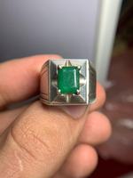 Bague classique de luxe en émeraude naturelle, faite à la main, en argent sterling 925 plaqué rhodium, véritable pierre précieuse, cadeau d'anniversaire ou de Noël pour femme