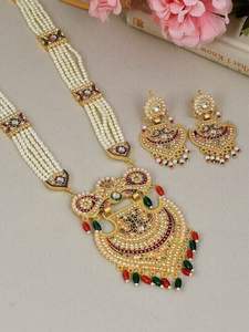<b>Indian</b> Gold Plated AD CZ Long Ranihar Gold Plated <b>Necklace</b> Jewelry <b>Set</b> Party Wear for Girls Women - Product Image 2