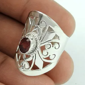 Anel de prata esterlina 925 granada vermelha natural para joias de aniversário de janeiro, joia artesanal com design exclusivo, atacadista para fornecedores