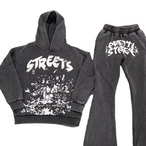 Survêtements à capuche pour homme personnalisés, lavage à l'acide, broderie usée, streetwear, polaire épaisse, survêtements à capuche sportifs - Product Image 1