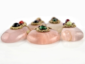 Collar con colgante de cuarzo rosa de arcilla polimérica étnico hecho a mano de diseñador, joyería de boda Unisex, cabujón de cristal curativo, rosa - Product Image 2