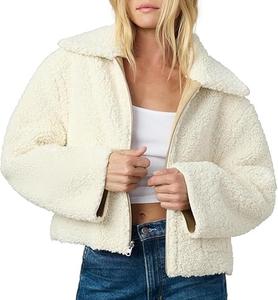 Chaqueta de Forro Polar Sherpa de Primera Calidad para Mujer, Transpirable, Ligera, Tejida con Forro de Poliéster Cálido, Decoración de Bolsillos, MOQ Bajo - Product Image 1