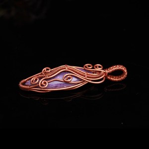 Handmade Natural Charoite Copper Wire Wrapped <b>Pendant</b> Women's Antique Copper Plated Bezel Set Pear Shaped February <b>Birthstone</b> - Product Image 6