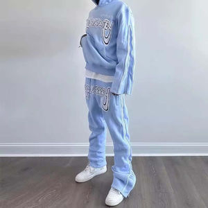 Jersey Sudaderas con capucha de peso pesado Joggers acampanados Chándales Unisex Pantalones de chándal Conjuntos Chándal Hombres Trajes Conjunto Tira lateral Cremallera OEM - Product Image 2