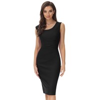 RTS Retro Vintage Slim Fit Hanches-Wrapped Business Bodycon Robes crayon sans manches pour femmes