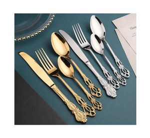 Ensemble de couverts en métal plaqué or et argent à bas prix dans la poignée de conception de travail d'art pour la maison et l'hôtel vaisselle ensembles de couverts - Product Image 1