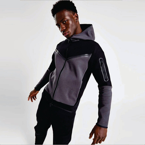 <b>Men</b> black and dark <b>grey</b> tracksuit two piece set zip up hoodie and jogger pants athletic sportswear workout training outfit - Product Image 3