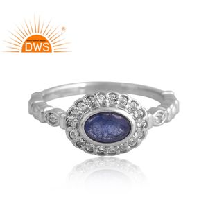 แหวนพลอยแทนซาไนต์ชุบเงินแพลเลเดียมใหม่และแหวนพลอยบุษราคัมสีขาวดีไซน์ตามสั่ง - Product Image 3