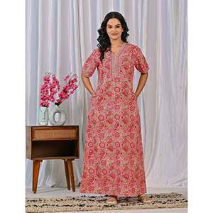 Vestido de Dormir 100% Algodón con Estampado Jaal Hecho a Mano, Camisón Suave Tejido con Diseño Floral y Cierre de Botones, Talla 3XL para Damas de Honor - Product Image 3