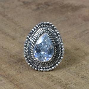 Topaze blanche 925 argent Sterling forme de poire bague de pierres précieuses naturelles fait à la main avril pierre de naissance cadeau d'anniversaire - Product Image 1