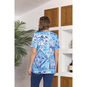 เสื้อยืดผ้าวิสโคสผสมลายเทอร์ควอยซ์ RMG ไซส์พลัสสำหรับผู้หญิง - เสื้อถักสำหรับฤดูร้อนที่สวมใส่สบายพร้อมอีลาสเทน - Product Image 6