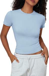 Camiseta de algodón de manga corta para mujer, informal, ligera, suave, a la moda, de color liso, holgada, estilo crop, para uso diario - Product Image 4