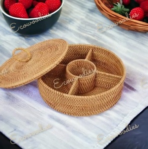 <b>Rattan</b> Woven Snacks Candy Tray <b>With</b> <b>Lid</b> Nuts Dried Fruit Divider <b>Box</b> Bright Home Decor Housewarming Gift Thanks Giving Gift - Product Image 4