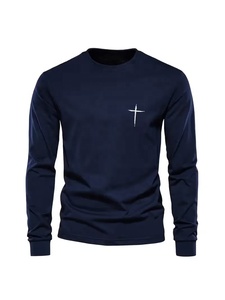 เสื้อสเวตเชิ้ตคอกลมแขนยาวสีกรมท่าพิมพ์ลายกากบาทแบบมินิมอลสำหรับผู้ชาย พิมพ์ลายตามสั่ง ผ้าฝ้าย 100% ทรงปกติ ใส่ได้ในฤดูใบไม้ร่วง - Product Image 1