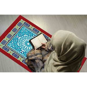 พรมละหมาดอิสลามสีน้ำเงิน: พรมศาสนาอิสลามพิมพ์ลาย 3 มิติ, พรมบางแบบไม่ถักทอ - Product Image 3