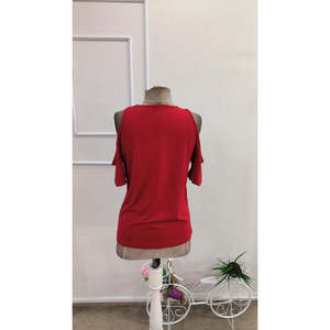 Women's Off-Shoulder V-Neck Viscose <b>Blouse</b>, 36633 - <b>Red</b> - Product Image 5