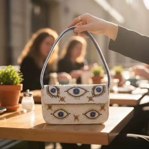 Sac à main décontracté en perles de verre multicolores certifié MS Handicraft, fait à la main en Inde, sac baguette personnalisé en perles - Product Image 1