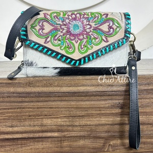 Sac à main mini bandoulière et pochette 2025 grande capacité en cuir de vachette floral brodé – Accessoire élégant et tendance - Product Image 1