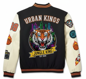 Chaqueta Universitaria Vintage de Calle para Hombre |   Sudadera con Capucha de Invierno 100% Algodón con Mezcla de Lana, Mangas de Poliéster, Cuello Alto y Logotipo Frontal - Product Image 2